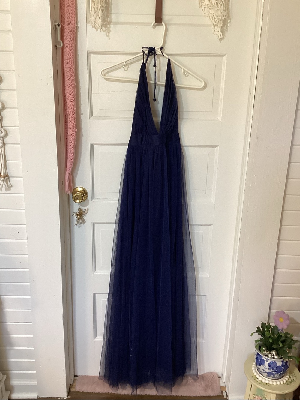 Windsor Navy Halter Tulle Maxi Dress